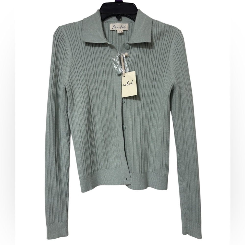 Marled Light Gray Ribbed Cardigan